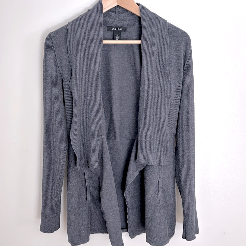 White House Black Market Open Front Cardigan charcoal gray with POCKETS!